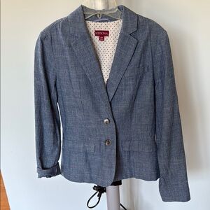 Merona Cotton Chambray Blue Blazer Women’s Sz S/P Casual Corporate Coastal